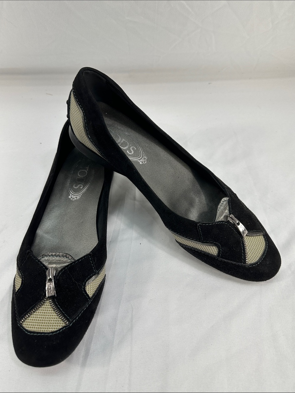 Tod's Suede Womens Driving Wedge Slip On Shoes Faux Zipper Eu 40.5 Us 10.5